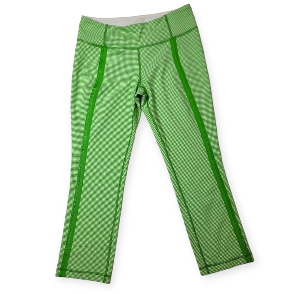 Lululemon Coast to Class Yoga Pants Size 8 Green White Gingham Cropped rare